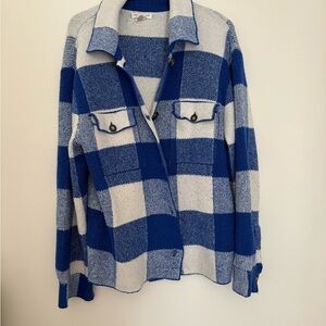 Christian Siriano Plaid Utility Jacket in Blue and White
